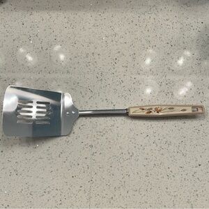 Vintage Ekco-Like Stainless Steel Slotted Long Spatula - "Harvest Wheat" Handle